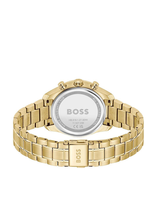 Boss Grand Ανδρικό Ρολόι 38mm Χρονογράφος Μπαταρίας με Χρυσό Μεταλλικό Μπρασελέ