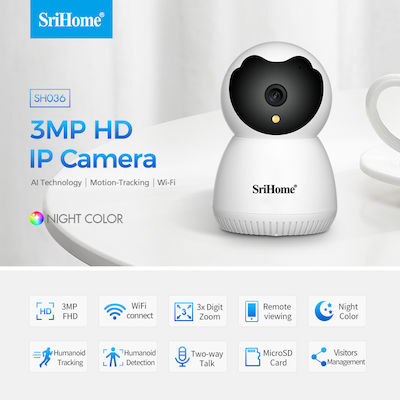 Sricam SH036 IP Überwachungskamera Wi-Fi 3MP Full HD+ mit Zwei-Wege-Kommunikation und Objektiv 3.6mm