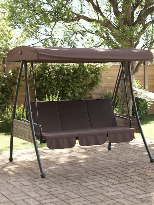 Leagăn cu bază și pernă 3 Locuri Metal Maro Rezistență până la 250kg L198xL123xH205cm