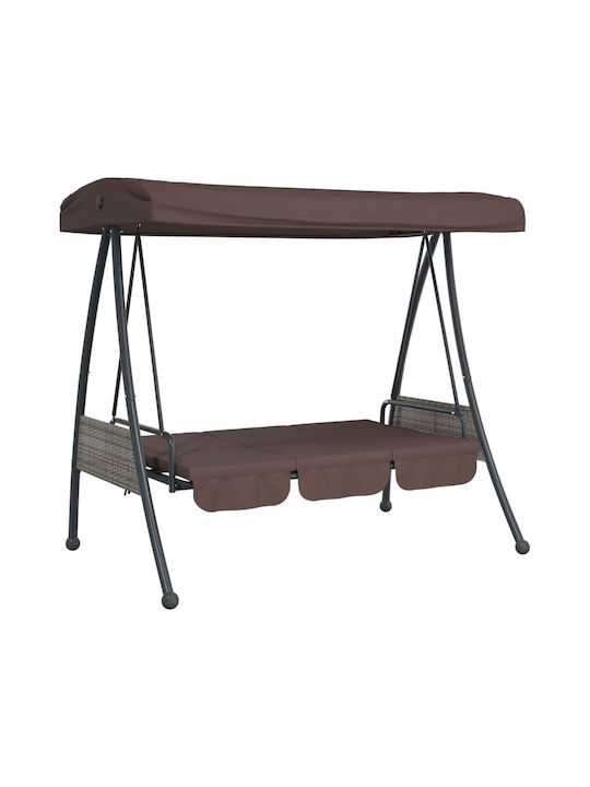 Leagăn cu bază și pernă 3 Locuri Metal Maro Rezistență până la 250kg L198xL123xH205cm