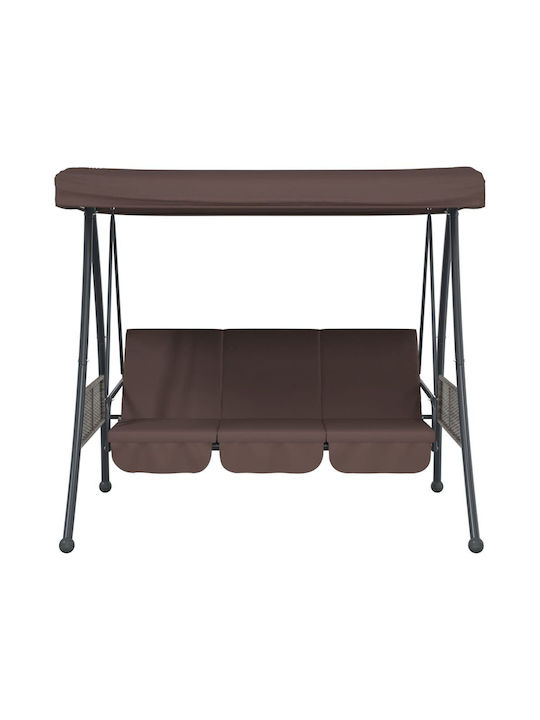 Leagăn cu bază și pernă 3 Locuri Metal Maro Rezistență până la 250kg L198xL123xH205cm