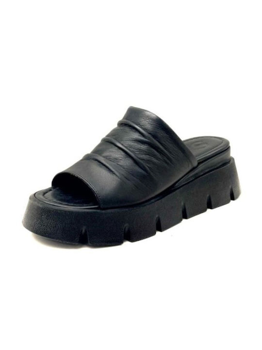 Platforme din piele neagră pentru femei Safe Step