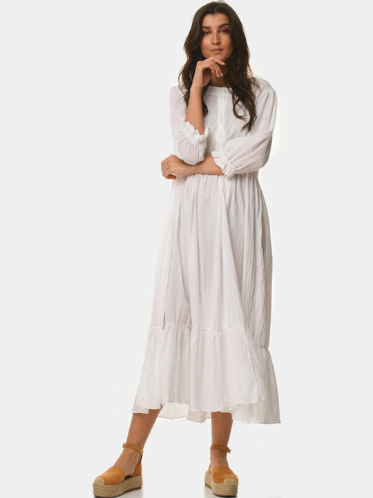 Maxi Φόρεμα με Βολάν White
