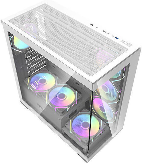 Darkflash DS900 + 7 ARGB Fans Gaming Midi Tower Κουτί Υπολογιστή με Πλαϊνό Παράθυρο Λευκό