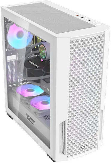 Darkflash DF2100 Gaming Midi Tower Κουτί Υπολογιστή με Πλαϊνό Παράθυρο και RGB Φωτισμό Λευκό