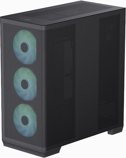 C1 Gaming Midi Tower Computer Case with Side Window and RGB Lighting Black