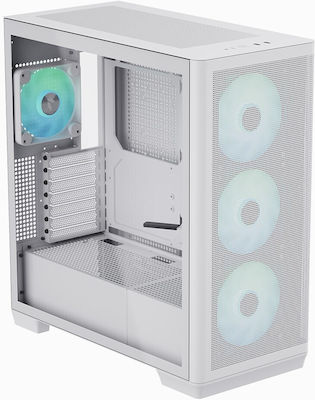 APNX C1 Gaming Midi Tower Computer Case with Window Panel and RGB Lighting White