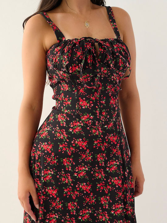 Nefeli Black Midi Floral Dress