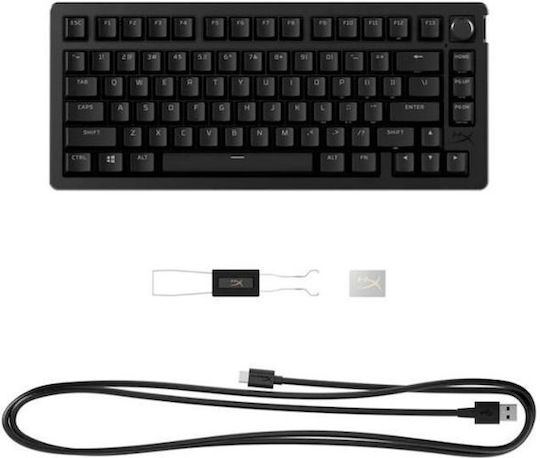 HyperX Alloy Rise 75 Гейминг Механична Клавиатура 75% с HyperX Red суичове и RGB подсветка (Английски US) Черен