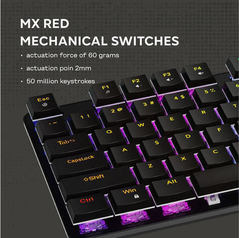 Canyon GK-50 Гейминг Инженеринг Клавиатура Без Ключове с Червени по Поръчка Превключватели и RGB Осветление Английски (САЩ)