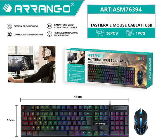 Arrango ASM76394 Gaming Keyboard Set with RGB lighting & Mouse (English US)