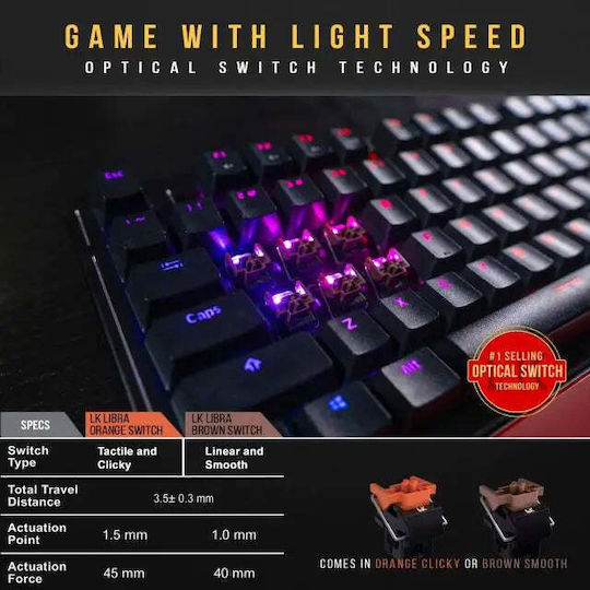 A4Tech Bloody B930 Gaming Μηχανικό Πληκτρολόγιο Tenkeyless με LK Libra Brown διακόπτες και RGB φωτισμό (Αγγλικό US)