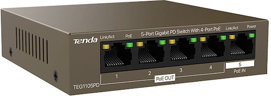 Tenda TEG1105PD Unmanaged L2 PoE+ Switch με 5 Θύρες Gigabit (1Gbps) Ethernet