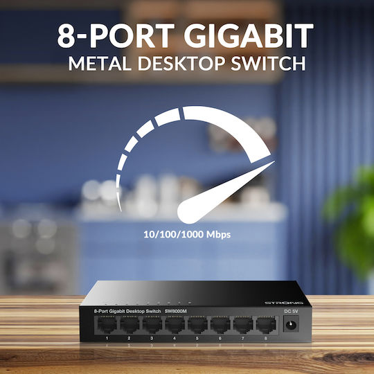 Strong Metal Desktop SW8000M Unmanaged L2 Switch with 8 Gigabit (1Gbps) Ethernet Ports
