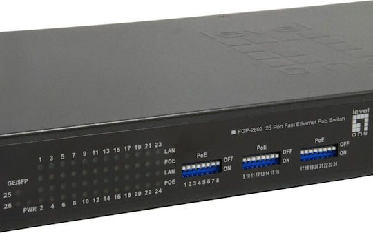Level One FGP-2602 (380W) Неуправляем L2 PoE+ Switch с 26 Портове Ethernet и 2 SFP Портове