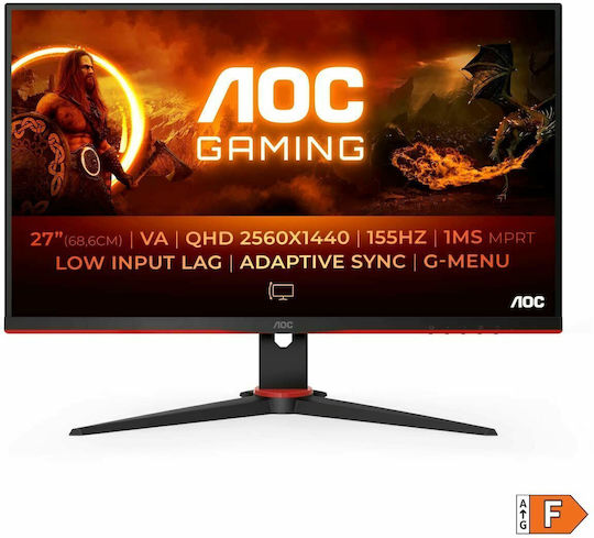 AOC Q27G2E/BK VA Gaming Monitor 27" QHD 2560x1440 155Hz with 4ms Response Time GTG
