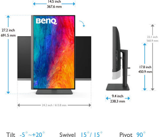 BenQ PD2706U IPS HDR Monitor 27" 4K 3840x2160 με Χρόνο Απόκρισης 5ms GTG