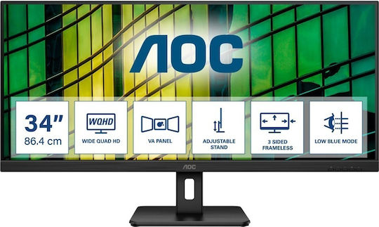 AOC U34E2M/BK Ултраширок VA Монитор 34" 3440x1400 с Време на Реакция 4ms GTG