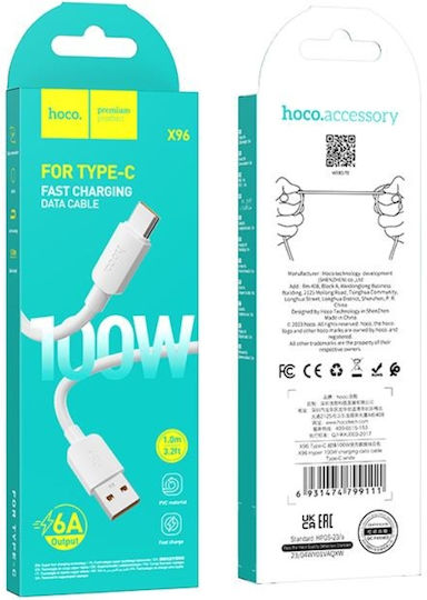 Hoco X96 USB 2.0 Cable USB-C Male - USB-A 100W PD White 1m HC-X96TWH-100