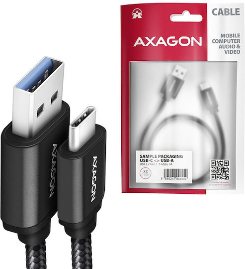 Axagon Braided USB 3.0 Cable USB-C Male - USB-A Black 1m BUCM3-AM10AB