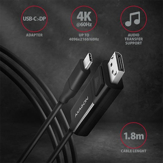 Axagon Video Cable USB-C male - DisplayPort Μαύρο 1.8m RVC-DPC