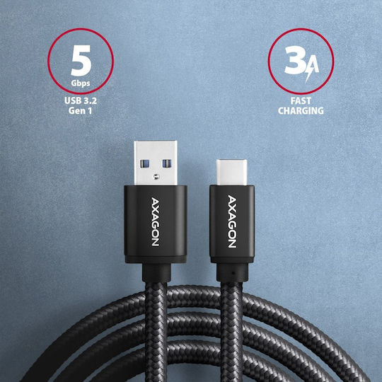Axagon Braided USB 3.0 Cable USB-C Male - USB-A Black 2m BUCM3-AM20AB