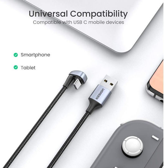 Ugreen USB 2.0 Кабел USB-C Мъжки - USB-A 18W Сив 1м 70313