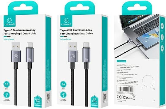 Usams Braided USB 2.0 Cable USB-C male - USB-A 60W Γκρι 1.2m US-SJ663