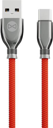 Forever Braided USB 2.0 Cable USB-C Male to USB-A Red 1m