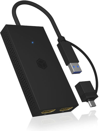 Icy Box Konverter USB-A / USB-C männlich zu HDMI 2x weiblich 1Stück IB-SPL1029AC