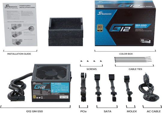 Seasonic G12 GM 550W Black Computer Power Supply Semi Modular 80 Plus Gold
