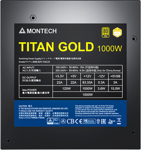 Montech Titan 1000W Μαύρο Τροφοδοτικό Υπολογιστή Full Modular 80 Plus Gold