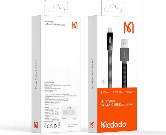 Mcdodo LED USB 2.0 Cable USB-C Male - USB-A 100W Black 1.2m CA-4980