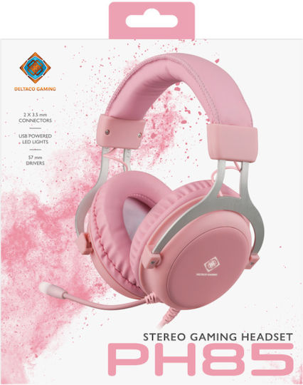 Deltaco PH85 Over Ear Gaming Headset με σύνδεση 2x3.5mm / USB Ροζ