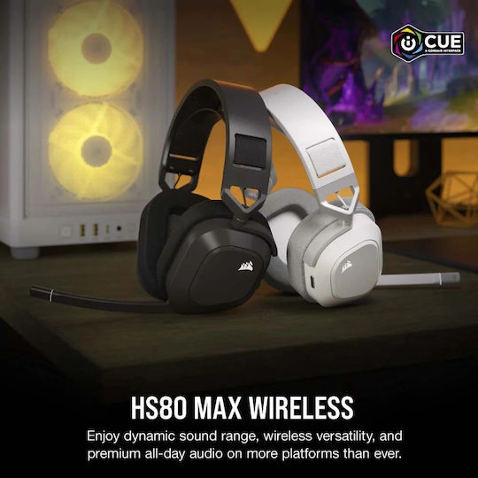 Corsair HS80 Max RGB Wireless Over Ear Gaming Headset with Bluetooth USB Connectivity White for PC
