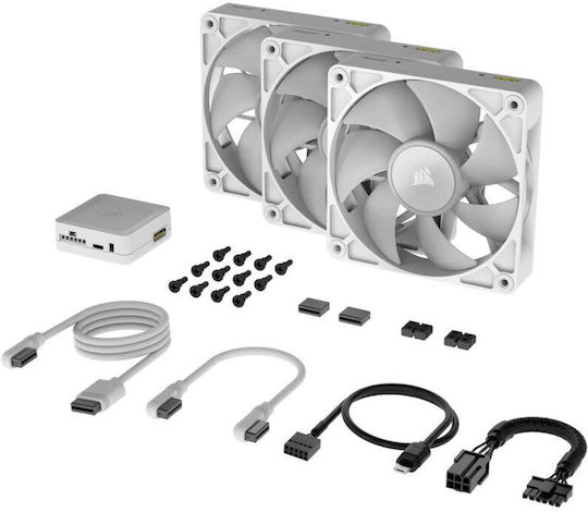 Corsair iCue Link RX120 Case Fan 2100rpm 74.2cfm with RGB Lighting and 4-Pin PWM Connection 3pcs White