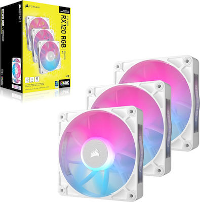 Corsair ICUE Link RX120 Ventilator Carcasă cu Iluminare RGB și Conexiune 4-Pin PWM 3buc Alb