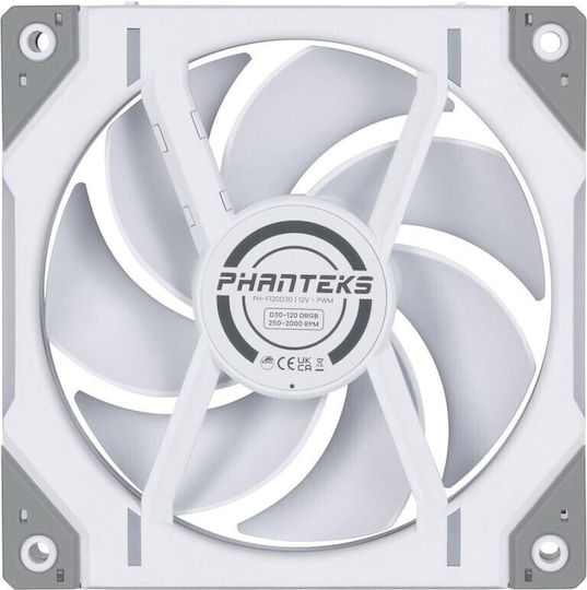 Phanteks PH-F120D30 Case Fan (2000rpm / 61.5cfm) with RGB Lighting and 4-Pin PWM Connection 3pcs Regular White