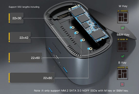 Cabletime CB11G Hard Drive Docking Station SATA M.2 (2280)" with Connection USB 3.0 / USB-C (CT-DOCK131-AG2)