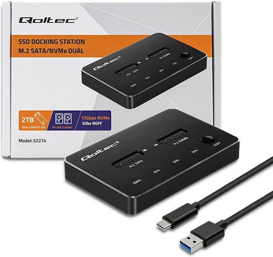 Qoltec Docking Station for 2 Hard Drives PCIe/SATA M.2 (2230)" / M.2 (2242)" / M.2 (2260)" / M.2 (2280)" with Connection USB-C (52274)