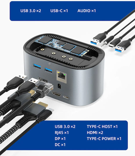 Cabletime CB11G Hard Drive Docking Station SATA M.2 (2280)" with Connection USB 3.0 / USB-C (CT-DOCK131-AG2)