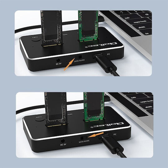 Qoltec Docking Station for 2 Hard Drives PCIe/SATA M.2 (2230)" / M.2 (2242)" / M.2 (2260)" / M.2 (2280)" with Connection USB-C (52274)
