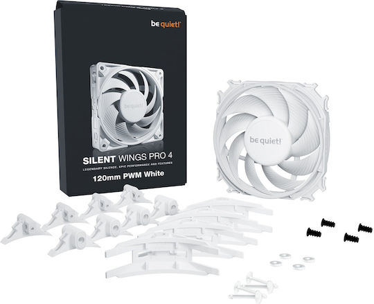Be Quiet Silent Wings Pro 4 Вентилатор за Кутия 120мм (3000 оборота / 83.9 куб.м/мин) Без Светодиодно Осветление и Свързване 4-изводна ШИМ Бял