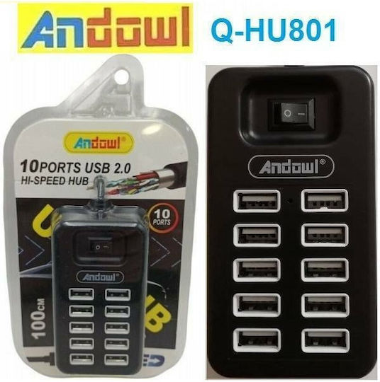 Andowl Q-HU801 USB Хъб с 10 USB 2.0 Порта и USB-A Връзка
