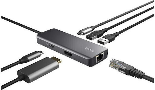 Trust Hub 10 USB 2.0 Ports with USB-A Connection Ethernet Silver