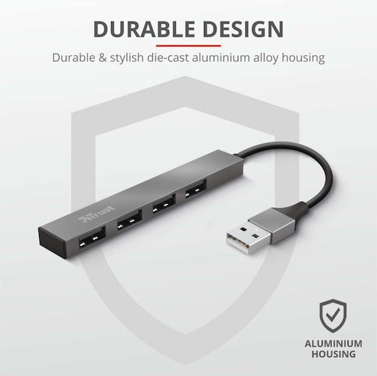Trust USB-Hub 4 Anschlüsse USB 2.0 mit USB-A Anschluss Grau