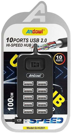 Andowl Q-HU801 USB Хъб с 10 USB 2.0 Порта и USB-A Връзка