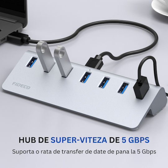 Fideco Hub 7 Θυρών USB 3.0 με σύνδεση USB-A Γκρι