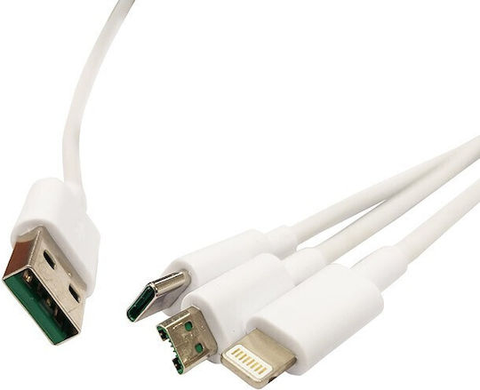 Treqa USB to Type-C / micro USB / Lightning Cable 3.1A Μαύρο 1.2m (CA-869)