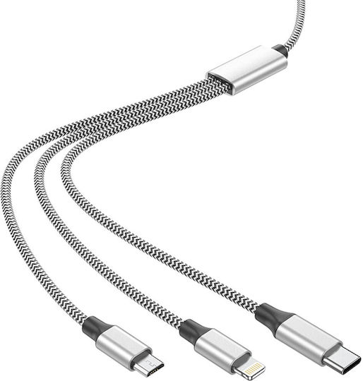 Lamtech Braided USB to micro USB / Lightning / Type-C Cable 2A Γκρι 1m (LAM450329)